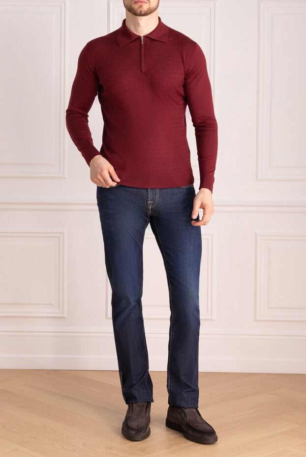 Cesare di Napoli man wool, silk and cashmere long sleeve polo burgundy for men buy with prices and photos 142498 - photo 2