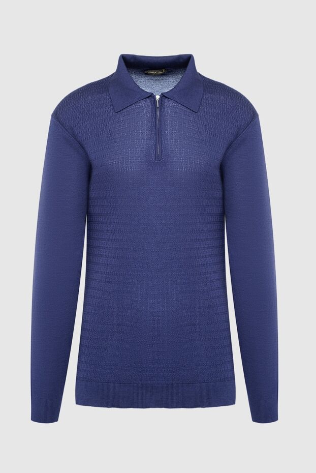 Cesare di Napoli man wool, silk and cashmere long sleeve polo blue for men buy with prices and photos 142499 - photo 1