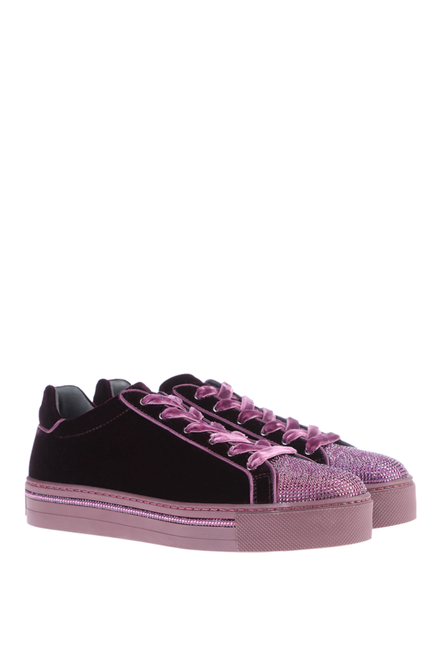 Rene Caovilla women's velvet sneakers with rhinestones in purple 142612 - photo 3