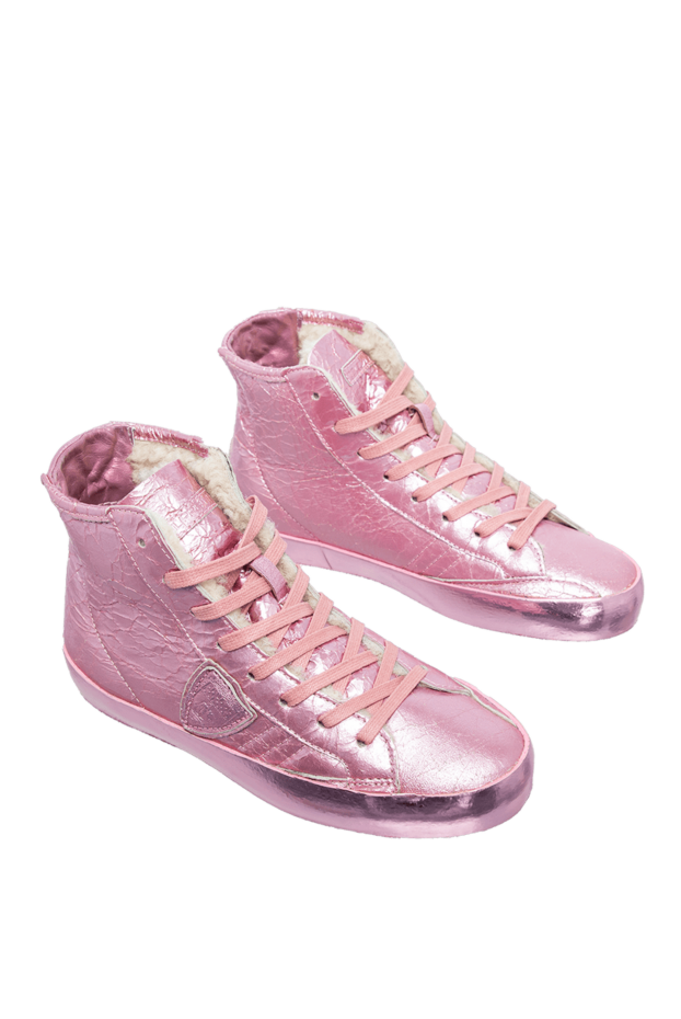 Philippe Model кроссовки женские из фактурной кожи с мехом розовые 142614 - фото 3