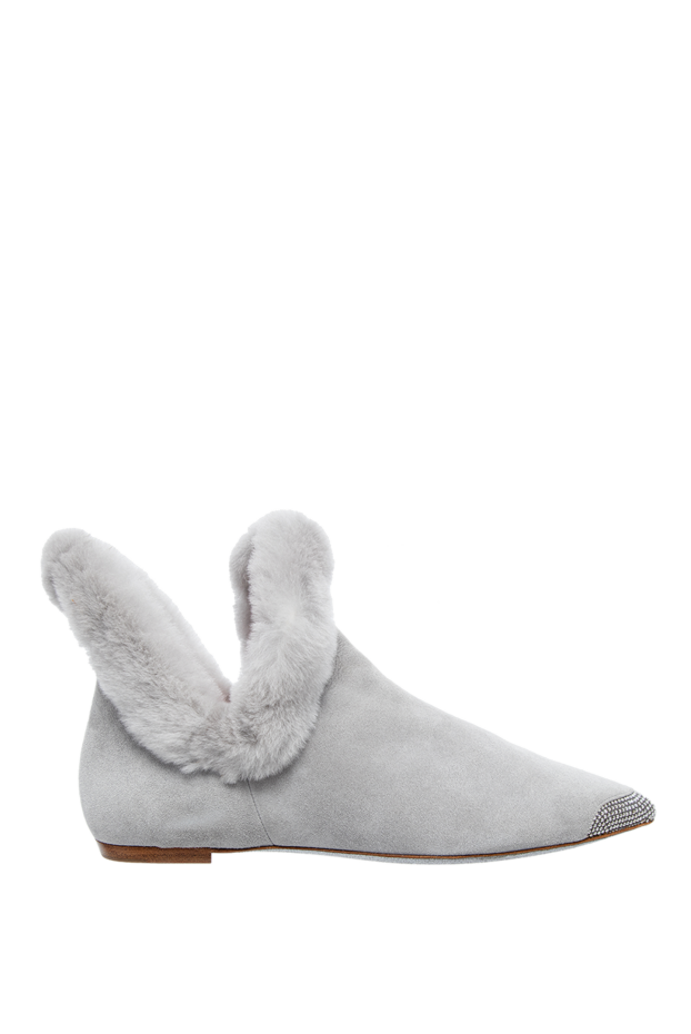 Rene Caovilla women's gray suede ankle boots with fur and a shiny toe 142670 - photo 1