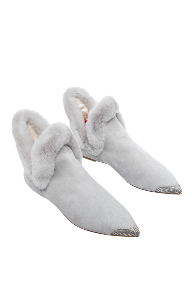Rene Caovilla women's gray suede ankle boots with fur and a shiny toe 142670 - photo 2