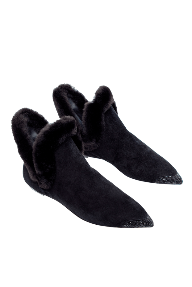 Rene Caovilla women's suede ankle boots with fur and a shiny toe in black 142671 - photo 3
