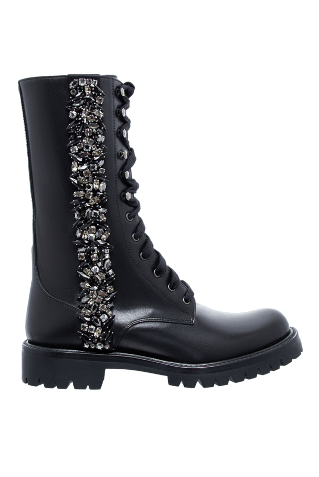 Rene Caovilla women's leather boots with a stone pattern and laces, black 142672 - photo 1