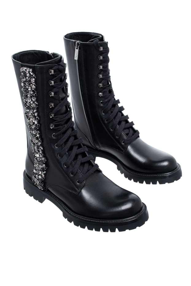 Rene Caovilla women's leather boots with a stone pattern and laces, black 142672 - photo 3