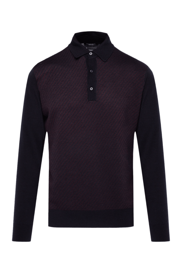 Stefano Ricci dark blue long-sleeve polo shirt in silk and cashmere with textured insert 142741 - photo 1