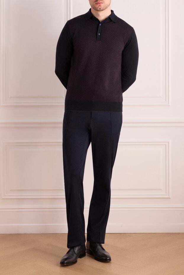 Stefano Ricci dark blue long-sleeve polo shirt in silk and cashmere with textured insert 142741 - photo 2