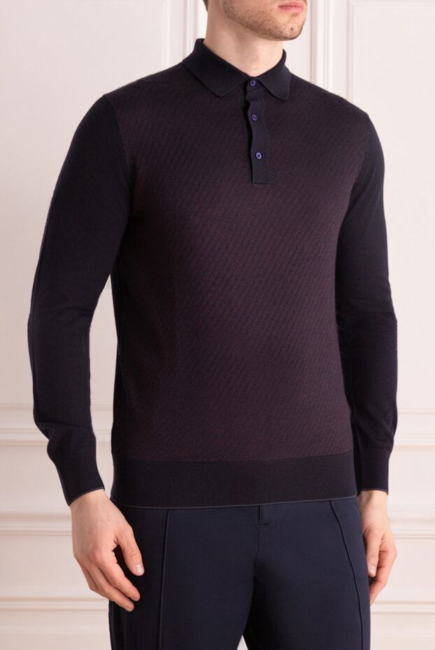 Stefano Ricci dark blue long-sleeve polo shirt in silk and cashmere with textured insert 142741 - photo 3