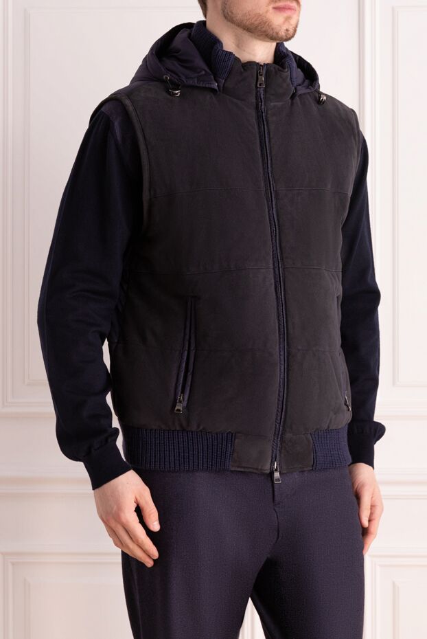 Casheart blue suede, polyester and wool vest for men 142756 - photo 3