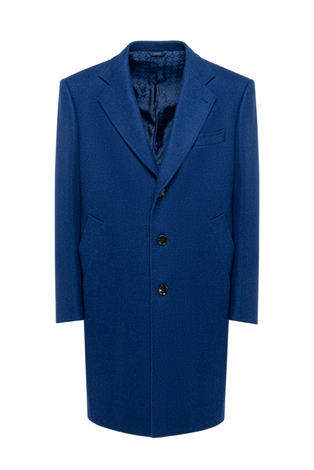 Tombolini men's blue wool chesterfield coat with a contrasting shawl collar 142775 - photo 1