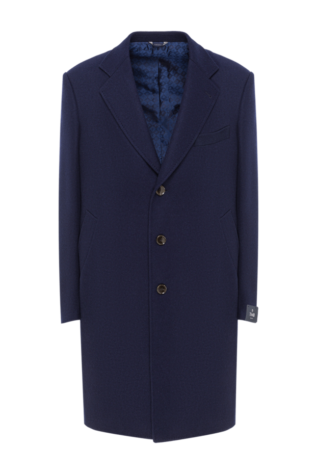 Tombolini men's blue classic wool coat with a contrasting fur shawl collar 142776 - photo 1