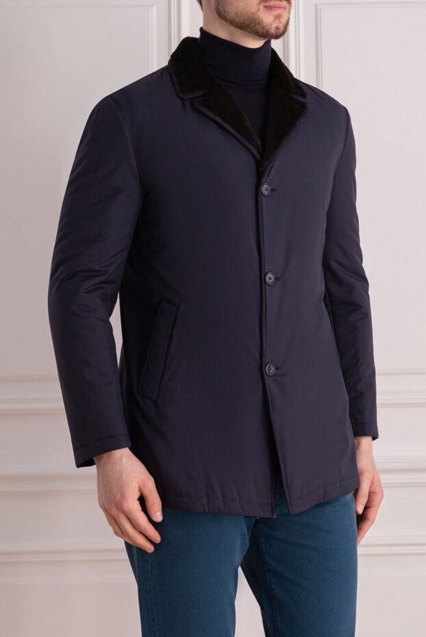 Enrico Mandelli men's dark blue silk fur jacket 142779 - photo 3