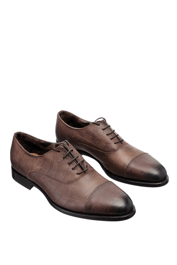 Doucal`s brown textured leather cap-toe oxford shoes for men 142794 - photo 3