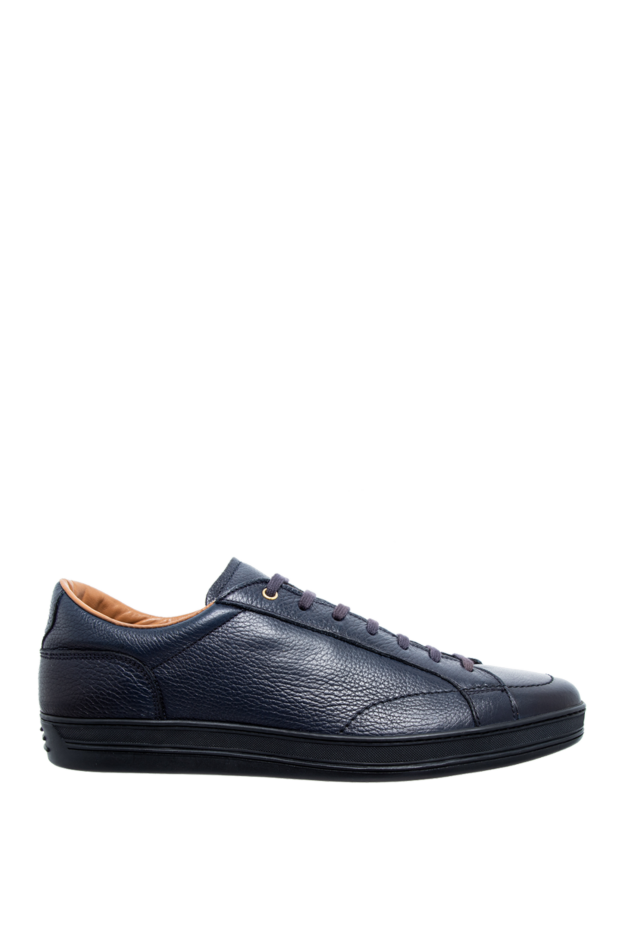 Doucal`s dark blue grained leather sneakers with contrast lining and a simple silhouette 142802 - photo 1
