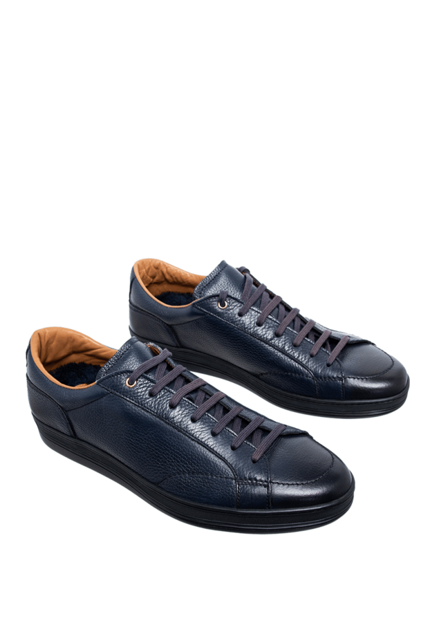Doucal`s dark blue grained leather sneakers with contrast lining and a simple silhouette 142802 - photo 3