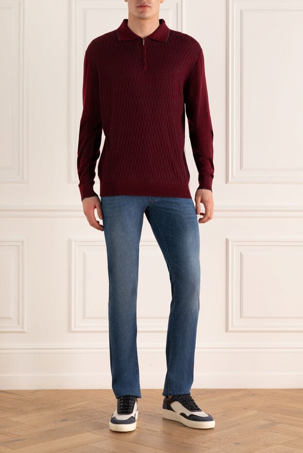 Cesare di Napoli man long sleeve polo in silk and cashmere burgundy for men buy with prices and photos 142925 - photo 2