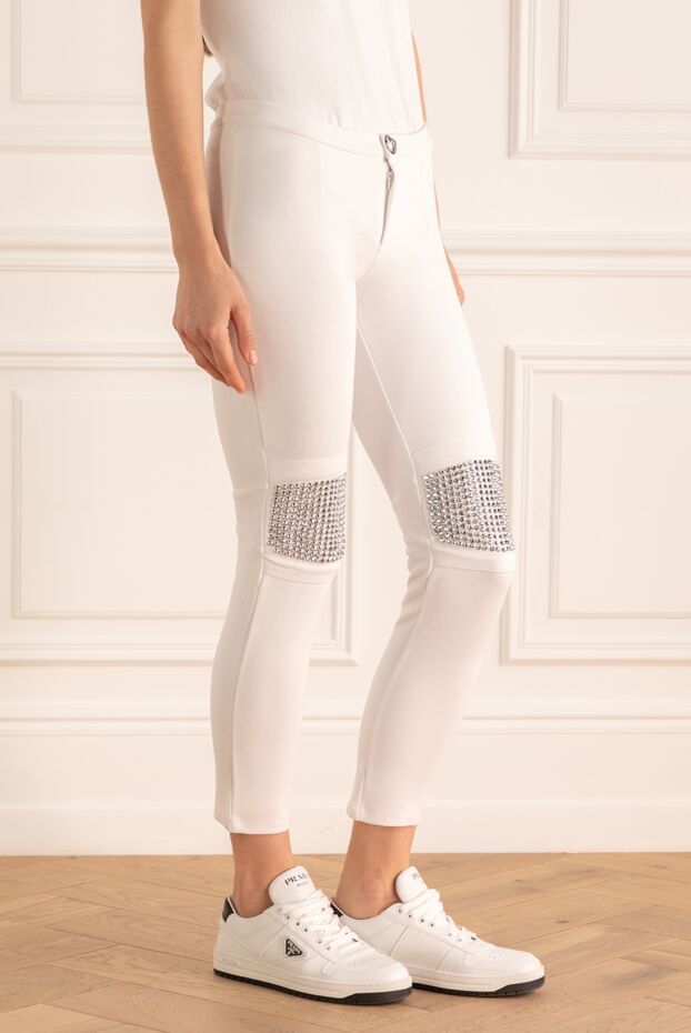 Philipp Plein white tapered trousers with decorative rhinestone trim on the knees 143014 - photo 3