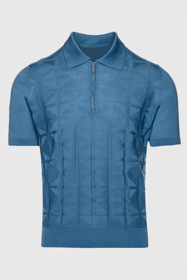 Cesare di Napoli blue silk polo shirt with a textured pattern men's 143283 - photo 1
