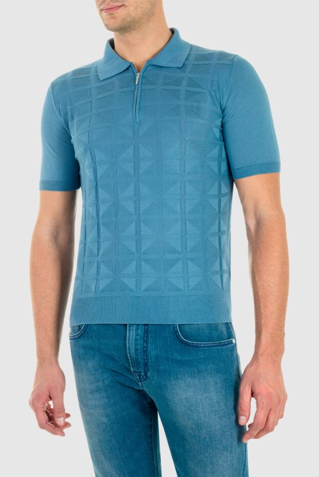 Cesare di Napoli blue silk polo shirt with a textured pattern men's 143283 - photo 3
