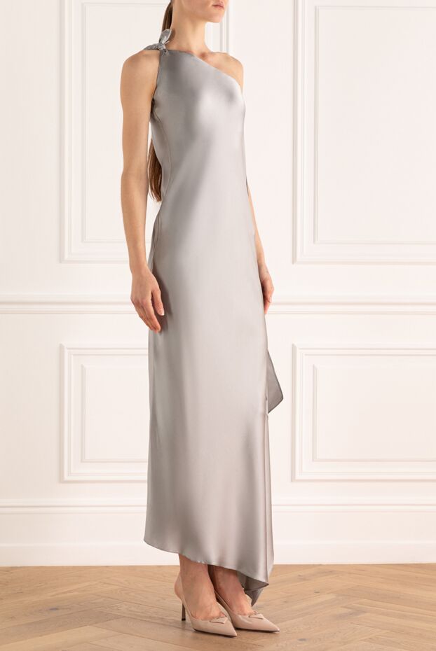 Asymmetrical silk dress with a bow on the shoulder - photo 2