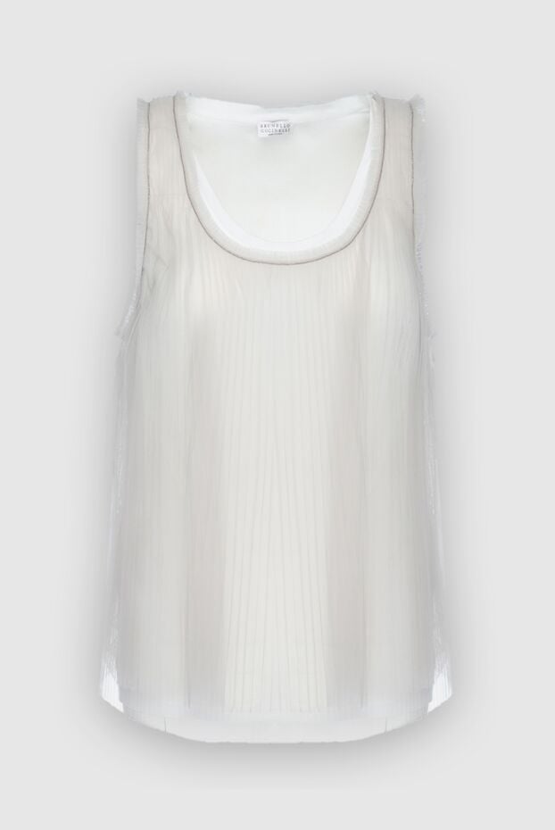 White double-layer top with silk pleated panel - photo 1