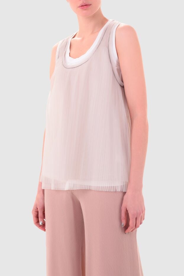White double-layer top with silk pleated panel - photo 2