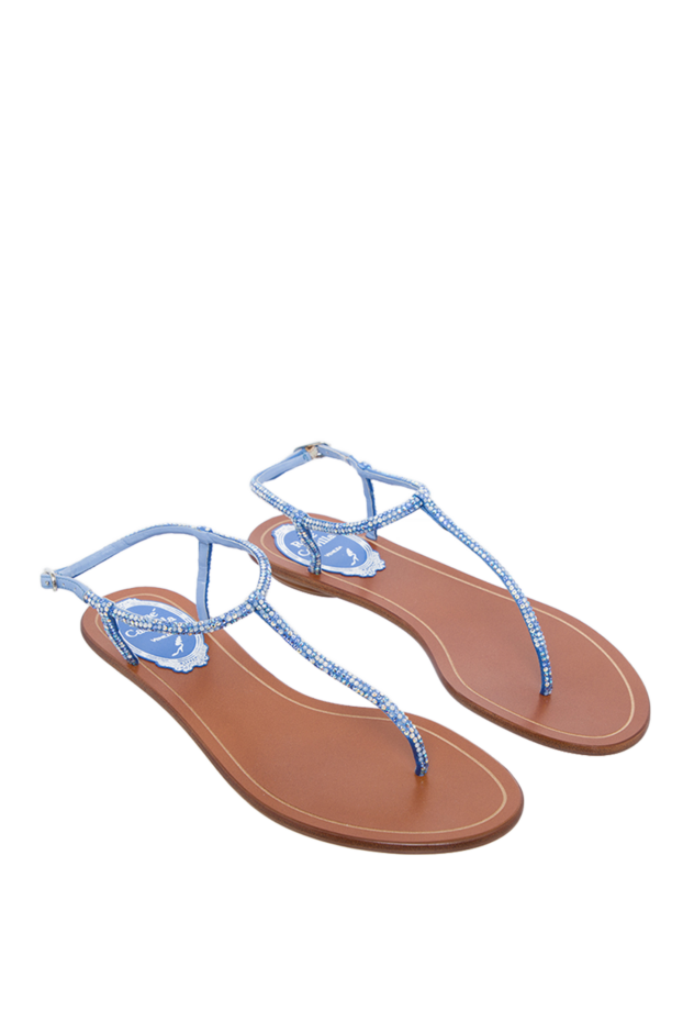 Rene Caovilla women's leather sandals with rhinestones, light blue 143508 - photo 3