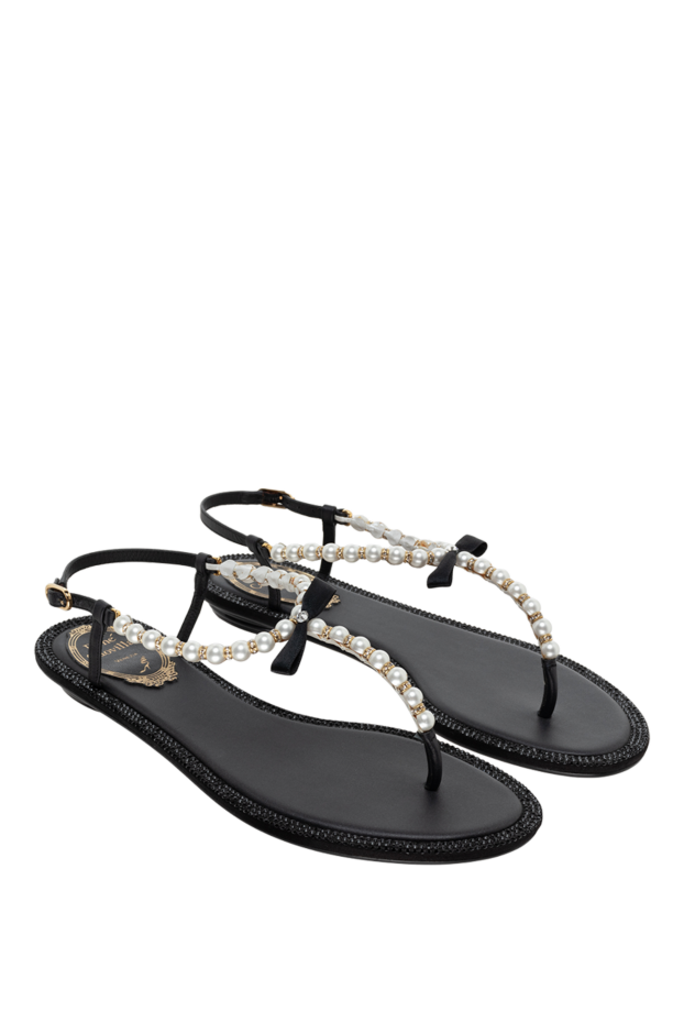 Rene Caovilla women's leather sandals with white pearls, black 143509 - photo 3