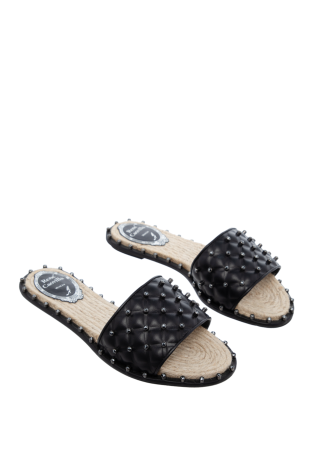 Rene Caovilla women's leather slippers with beads, black 143514 - photo 3