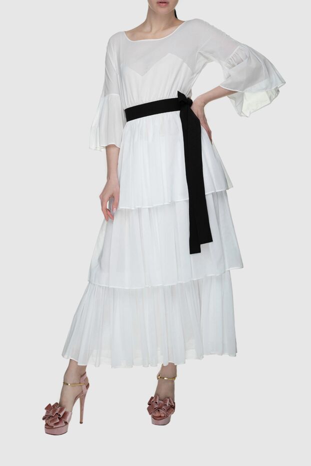 Rochas cotton multilayer dress with flared sleeves and flounces in white 143553 - photo 3