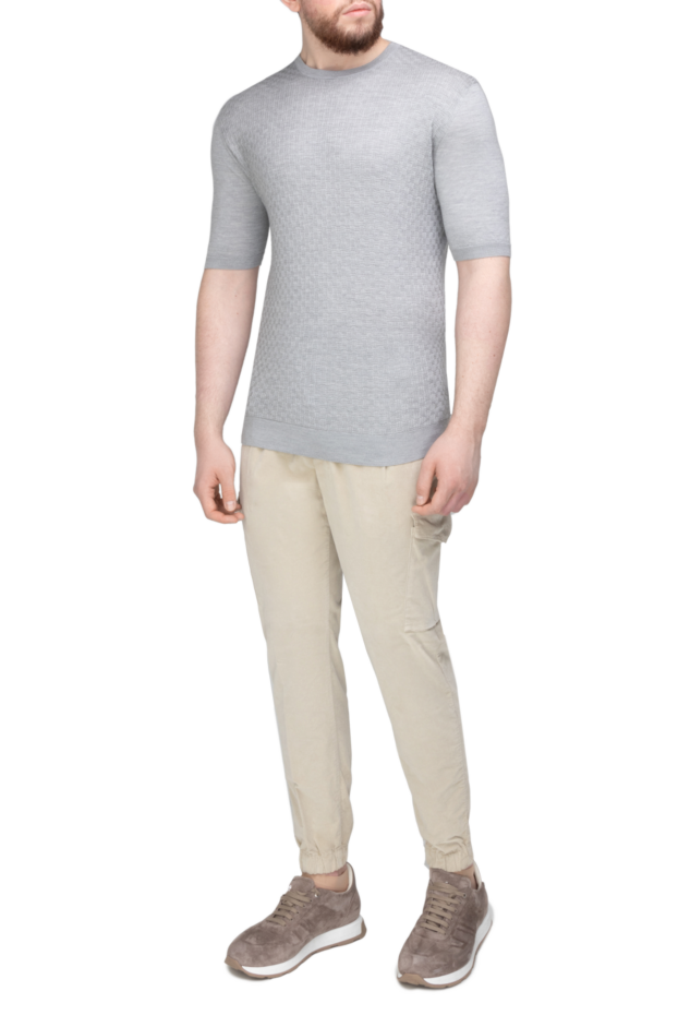 Cesare di Napoli men's light gray silk jumper with a combined texture 143607 - photo 2
