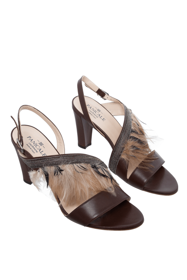 Panicale women's brown sandals with shiny stripe and feathers 143847 - photo 3