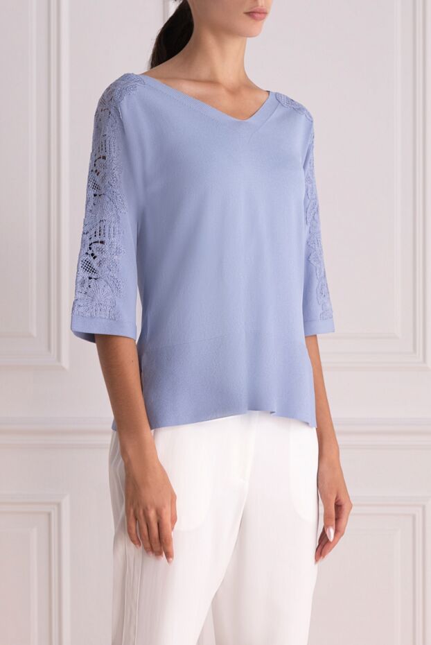 D.Exterior blue women's jumper with lace and v-neck 143907 - photo 3