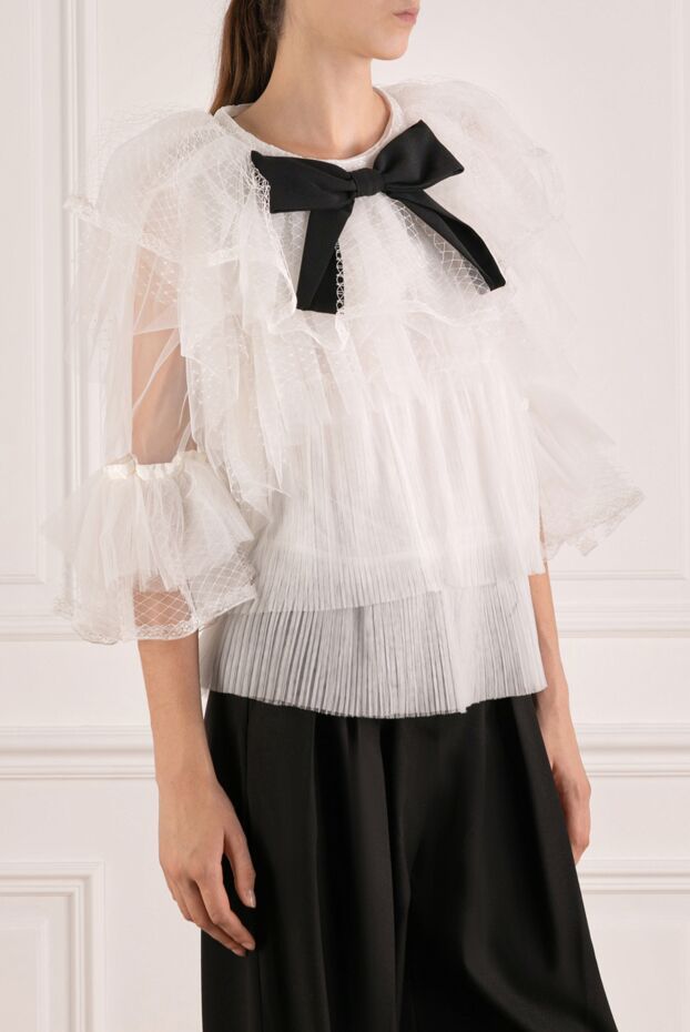 Edward Achour Paris women's blouse with ruffles and a black bow white 143966 - photo 3