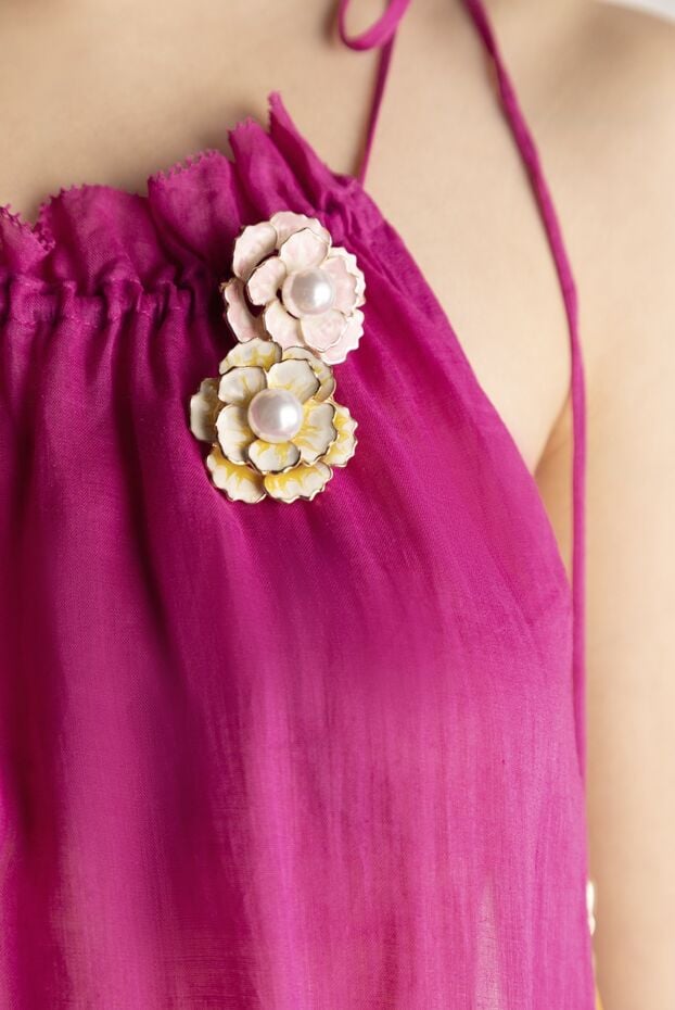Edward Achour Paris brooch for women in the form of two flowers yellow and pink with pearls 143992 - photo 2