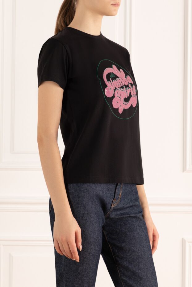 Giamba women's cotton black t-shirt with a pink print 143995 - photo 3