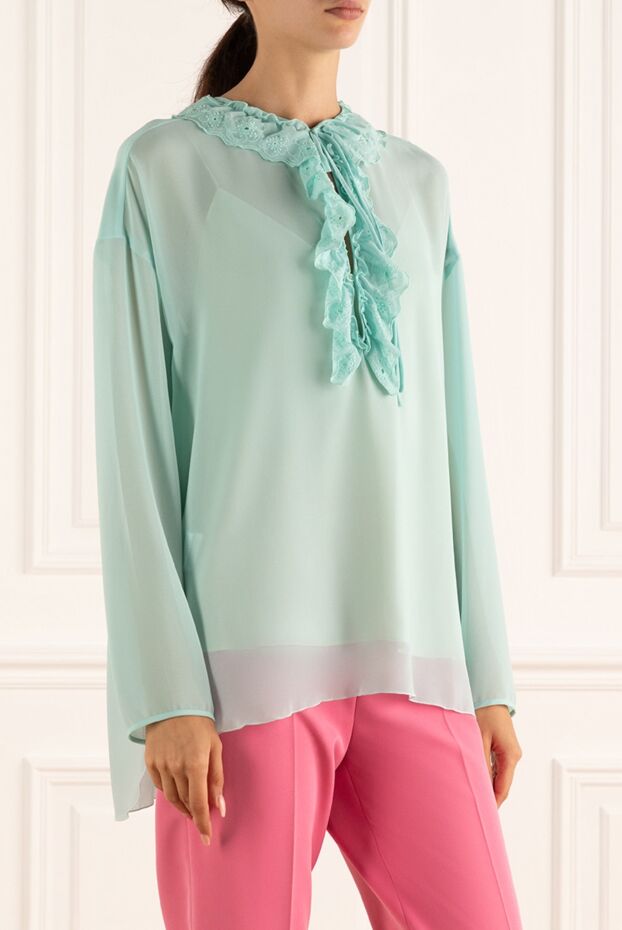 Giamba women's blouse with ruffles and embroidery blue 143996 - photo 3
