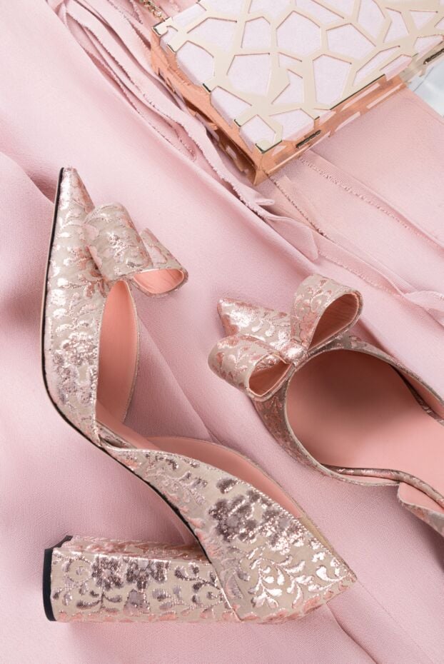 Rochas women's pink shoes with a pattern and a bow 144062 - photo 2