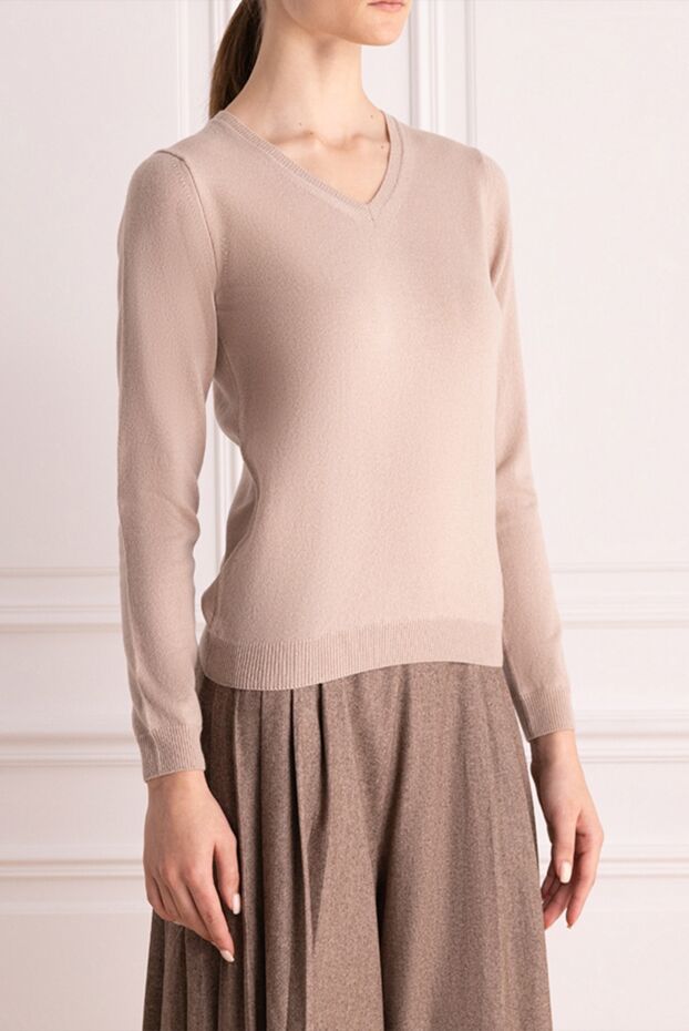Casheart beige cashmere womens jumper with a v-neckline 144123 - photo 3
