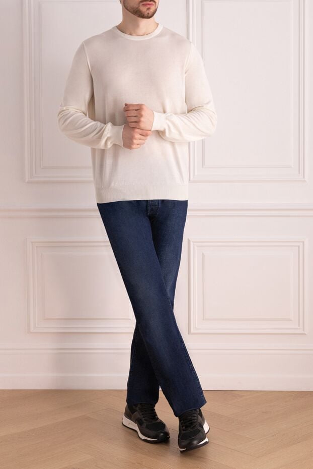 Malo milk-colored cotton men's jumper with long sleeves 144198 - photo 2