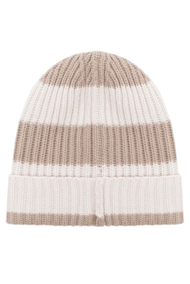 Malo beige knitted cashmere beanie with a light contrast stripe for men 144217 - photo 2