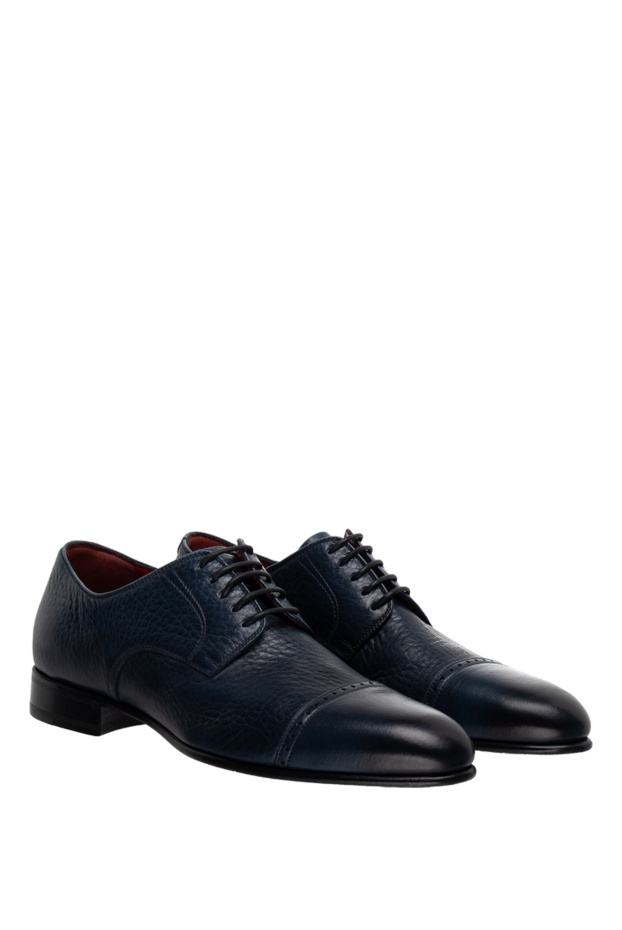 Barrett dark blue textured leather cap-toe derby shoes for men 144280 - photo 3