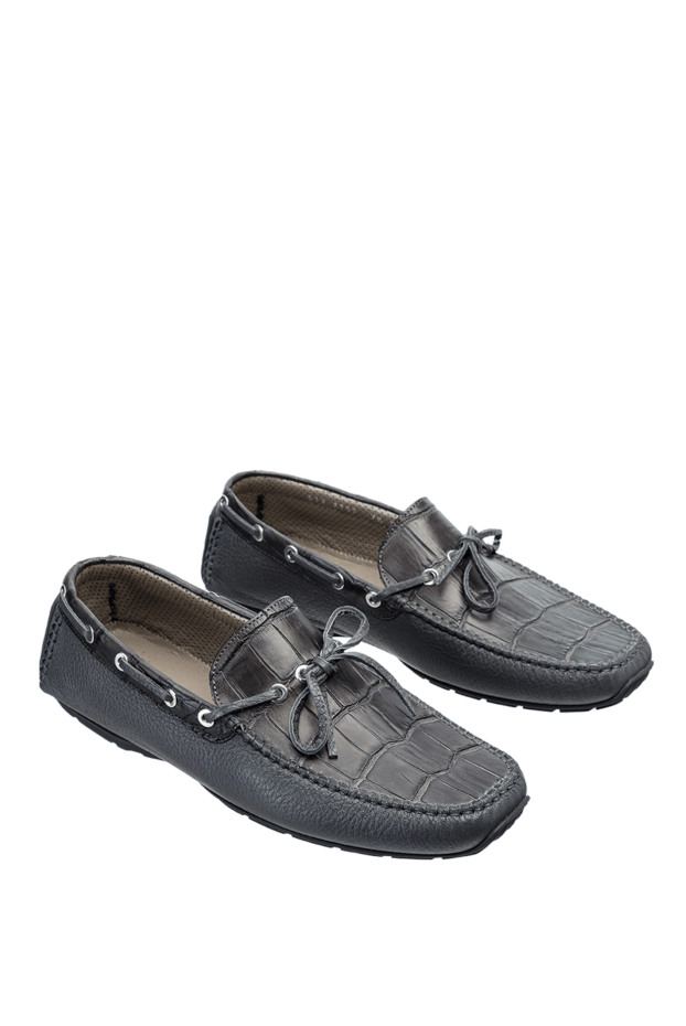 Cesare di Napoli gray leather boat moccasins with alligator leather insert for men 144343 - photo 3