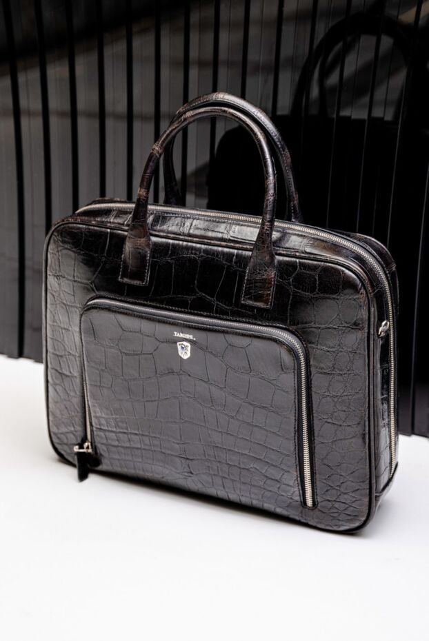 Tardini alligator leather briefcase black with external pocket men's 144387 - photo 2