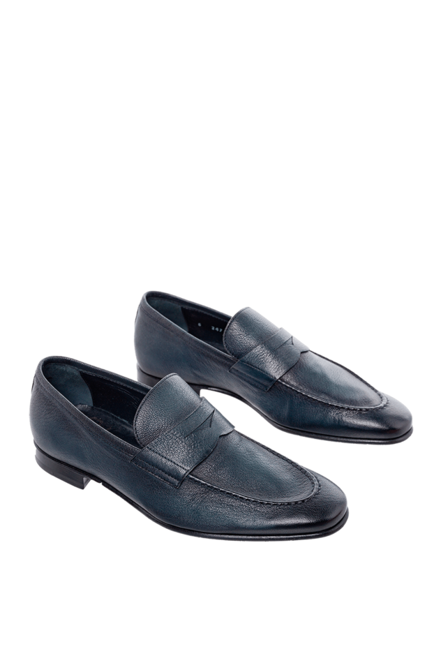 Barrett textured leather penny loafers in ink blue for men 144449 - photo 3
