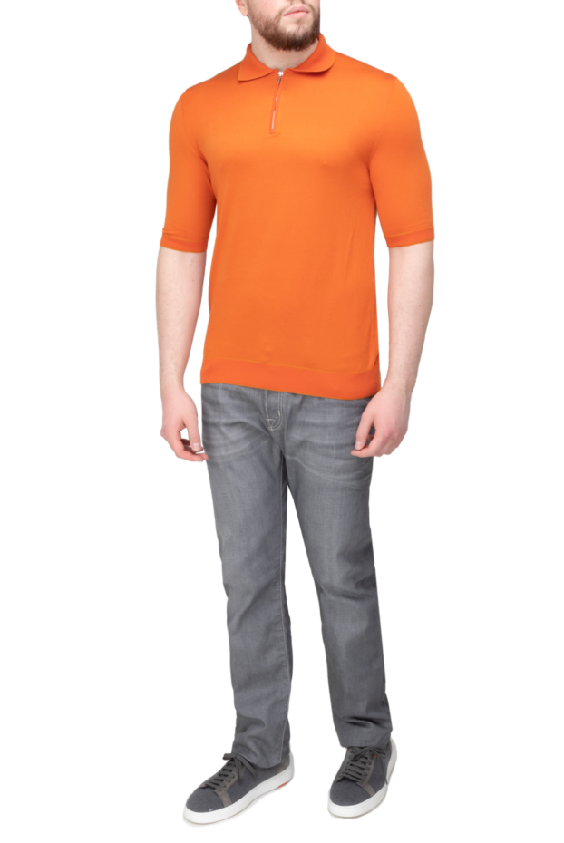 Cesare di Napoli orange cotton and silk polo for men 144476 - photo 2