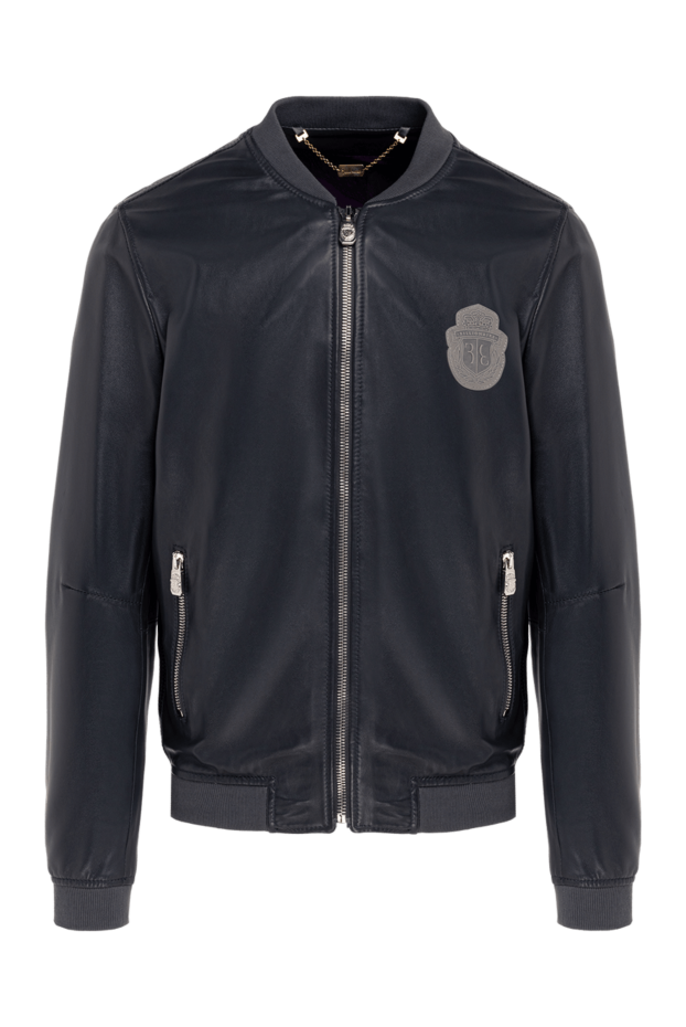 Billionaire mens dark gray leather bomber jacket decorated with a brand emblem 144510 - photo 1