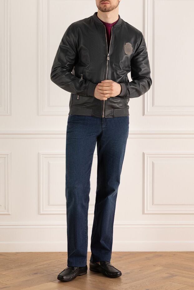 Billionaire mens dark gray leather bomber jacket decorated with a brand emblem 144510 - photo 2