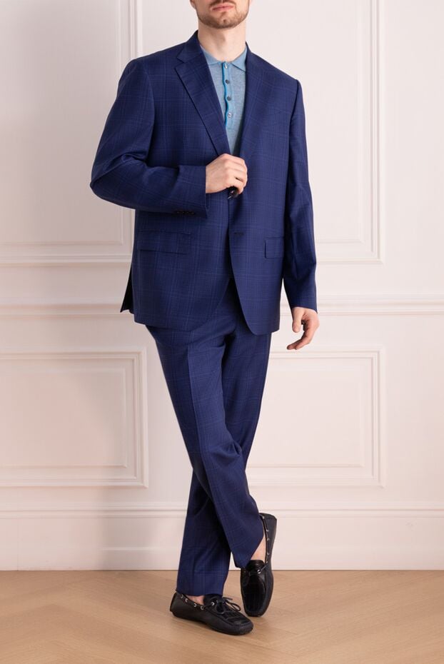 Checked wool dark blue suit men's - photo 2