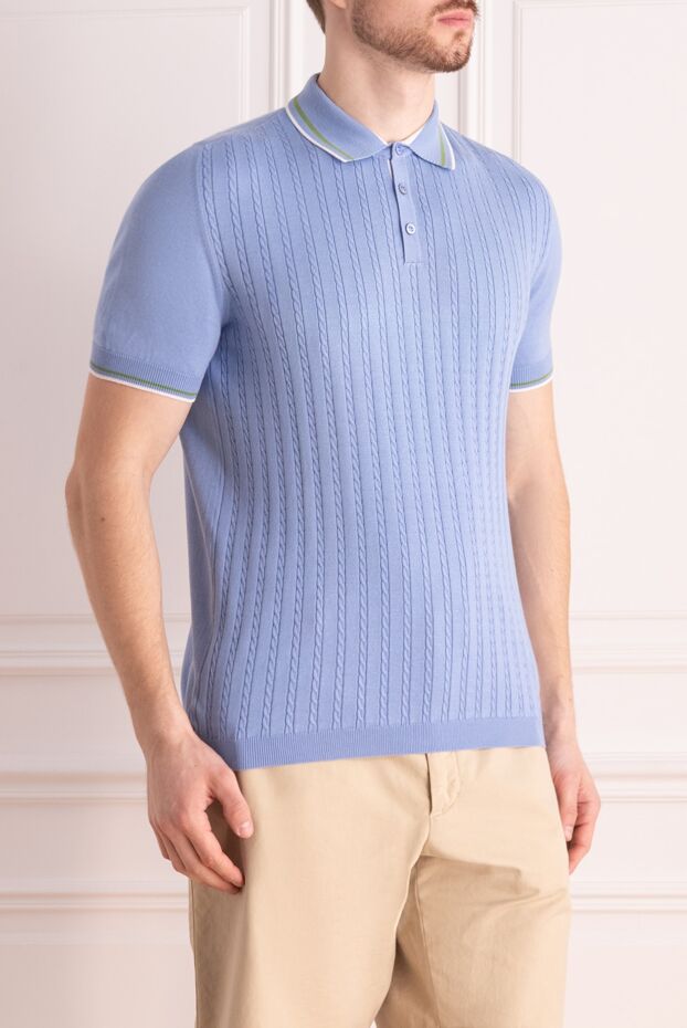 Kiton light blue cotton polo shirt in rib knit for men 144533 - photo 3